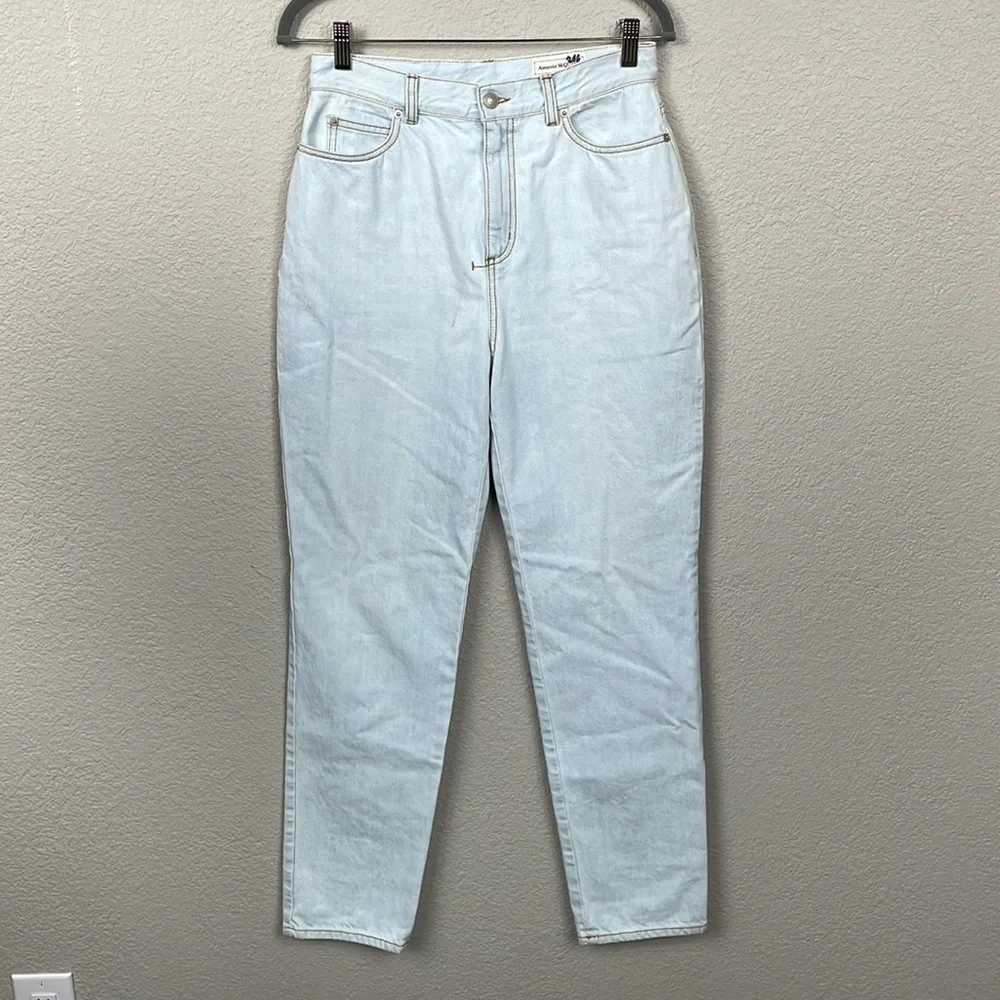New Alexander McQueen High Rise Rigid Denim Light Wash Mom Jeans Long Sz 30